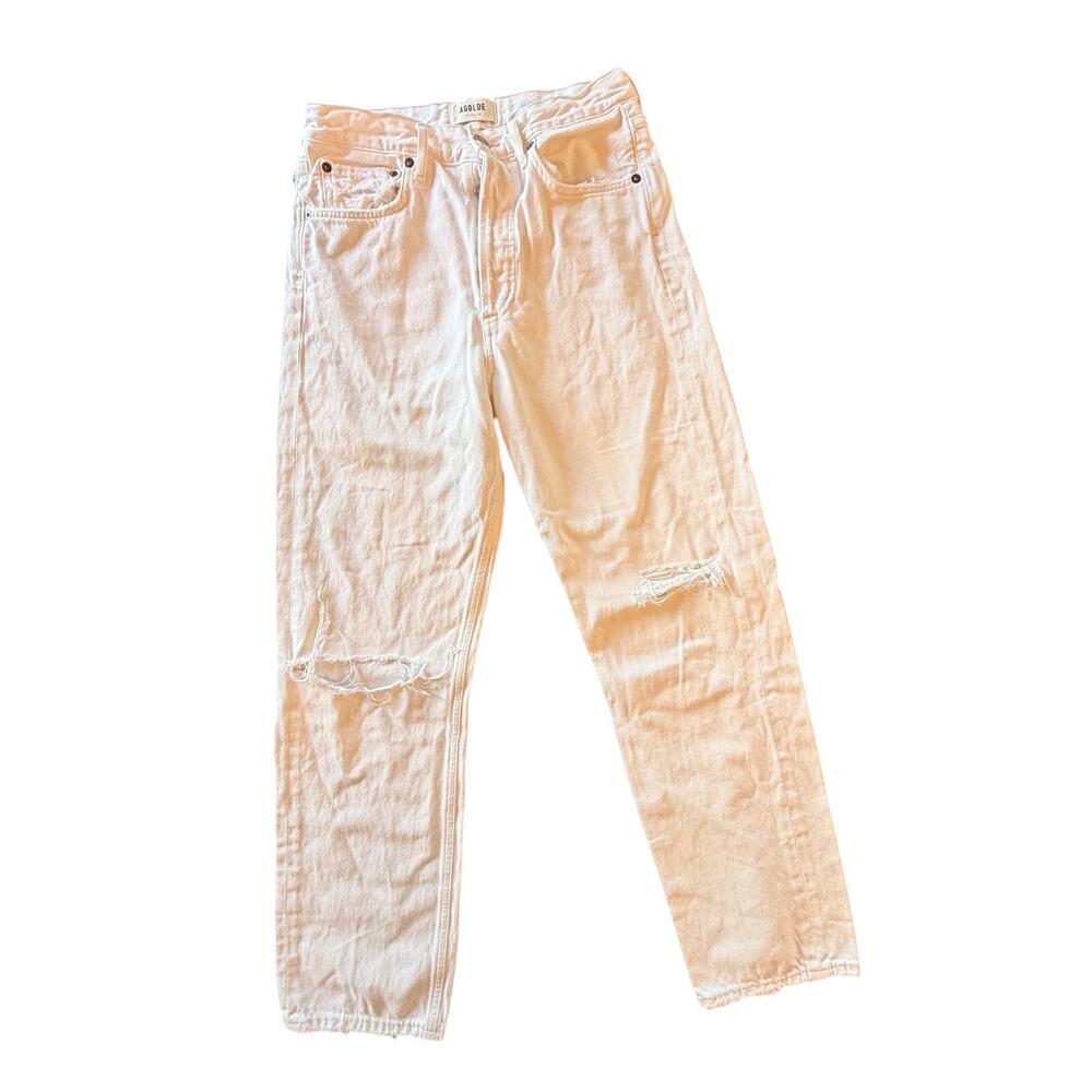 AGOLDE Mid Rise White Loose Fit Distressed Jeans size 25